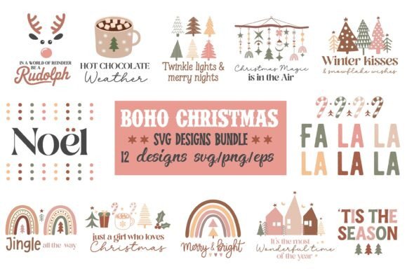 Boho Christmas SVG PNG Bundle Design