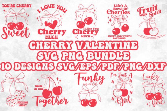 Cherry Valentine SVG PNG Bundle Design